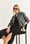 Women's Bomber Jacket with Pockets and Zipper, Smoked - 2