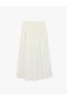 Cotton Pocketed Pleated Floral Textured Embroidered Midi Skirt with Embroidery Detail - 2