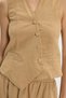 Women's slim fit 100% cotton v-neck double pocket beige skirt vest set - 6