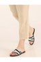 Black and White Flat Slippers with Cross Strap Detail - 3