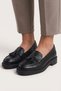 Black Printed Floater Leather Tasseled Women's Loafer Shoes Black Leather Pompom Women's Moccasin Shoes - 5