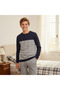 Young Men's Cotton Collared Buttoned Pocketed Gift Navy Blue - Gray Color Bottom Top Pajama Set Al008 V1 - 7