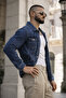 Men's Trend Casual Basic Pocketed Slim Fit Navy Blue Denim Jacket - 5