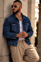 Men's Trend Casual Basic Pocketed Slim Fit Navy Blue Denim Jacket - 6