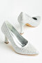 Women's Silver Closed-Back Pearl Motif High Heel Stiletto
