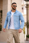 Men's Trend Casual Basic Pocket Slim Fit Blue Denim Jacket - 3