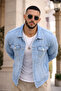Men's Trend Casual Basic Pocket Slim Fit Blue Denim Jacket - 2