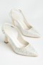 Women's Cream Open-Back Pearl Motif High Heel Stiletto - 2