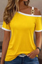 New Season Women's Short-Sleeved One-Shoulder Open Strap Buckle Detailed Viscose Blouse - 2