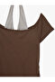 Slim Fit Athlete Detailed Short Sleeve Viscose Blend Off-The-Shoulder T-Shirt - 5