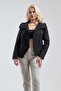 Women's Black Single Pocket Metal Zipper Sewn Stitched Jacket