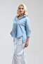 Women's Light Blue Cord Detailed Oversize Cotton Lycra Shirt - 3