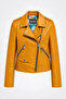 Mustard Yellow Venta Genuine Leather Cross-Zipper Biker Women's Jacket - 4