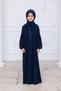 Girl's Cotton Full Length Hijab Dress with Baby Collar and Elastic Sleeves - Navy Blue