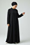 Women's Embroidered Front Zippered Hakim Collar Sleeves with Embroidered Collar and Hem, Plus Size Ferace - 3