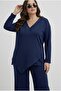 Women's Plus Size Three-Quarter Sleeve Asymmetrical Cut Stone Print Detailed Tracksuit Set 8247-26 - 2