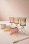 Set of 6 Colored Footed Glass Coffee Water Glasses, Patterned Presentation Glass & Dessert Serving Glass 140 ml