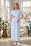 New Season Blue Summer Full Length Lace Design Short Sleeve Buttoned Maternity Maternity Dressing Gown Nightgown Set - 6