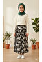 Girl's Black and White Floral Patterned Unlined Skirt with Elastic Waist - 2