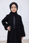 Girl's Cotton Full Length Hijab Dress with Baby Collar and Elastic Sleeves - Black - 6