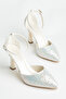 Women's Cream Semi-Closed Diamond Patterned High Heel Stiletto - 2