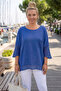 Blue Crew Neck 3/4 Sleeve, Sleeve and Hem with Mesh Detail Casual Muslin Oversize Woven Blouse 60 65 - 4