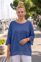 Blue Crew Neck 3/4 Sleeve, Sleeve and Hem with Mesh Detail Casual Muslin Oversize Woven Blouse 60 65