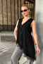 Women's Black Asymmetrical Cut Lace Detailed Sleeveless Long Vest - 5