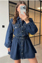 Women's Elastic Waist, Elastic Hem, Denim Mini Dress - 4
