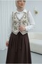 Floral Embroidered Buttoned Vest - Stone - 5