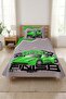 Checkered Teen Pike Set with Race Car - Speed Themed Modern Grey Green Decorative Bedspread - 5