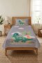 Cute Dinosaur Cloudy Single Pique Set-Tropical Adventure Scandinavian Gray Green Bedspread - 2