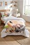 Safari Animal Nature Themed Single Duvet Set - Forest Modern Beige Orange Quilted Bedspread - 2