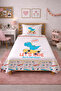 Skateboarding Dinosaur Patterned Children's Pique Set-Young Energetic Modern Turquoise Coral Quilted Bedspread - 2