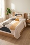 Geometric Abstract Pattern Children's Pique Set-Minimal Artistic Nordic Beige Mustard Quilted Bedspread