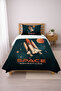 Space Rocket Galaxy Themed Children's Pique Set-Adventure Modern Navy Blue Orange Decorative Bedspread - 6