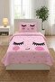 Cute Face Patterned Children's Pique Set with Eyelashes - Fairytale Modern Theme Powder Gold Quilted Bedspread - 7