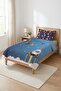 Rocket Planet Starry Baby Pique Set - Space Adventure Themed Modern Blue Orange Decorative Bedspread - 3