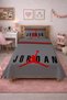 Basketball Themed Striped Youth Pique Set-Sporty Modern Gray Red Quilted Bedspread - 7