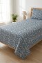 Floral Small Motif Youthful Pique Set - Elegant Botanical Modern Anthracite Blue Quilted Bedspread - 4