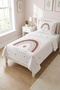 Rainbow Heart Pattern Children's Pique Set - Cheerful Pastel Nordic Powder White Decorative Bedspread - 3