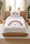 Rainbow Heart Pattern Children's Pique Set - Cheerful Pastel Nordic Powder White Decorative Bedspread - 6