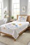 Starry Children's Pique Set with Sleeping Bear - Dream Themed Nordic Yellow Blue Quilted Bedspread - 6