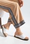 Genuine Leather Orthopedic Women's Slippers with White Thick Sole Covering - 4