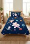 Space Astronaut Rocket Planet Navy Blue Children's Pique Set-Galaxy Themed Modern Yellow Blue Bedspread - 3
