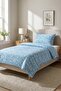 Floral Blue and White Baby Pique Set - Botanical Nordic Turquoise Cream Quilted Bedspread - 7