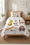 Safari Animal Pattern Wild Nature Teenager Pique Set - Bohemian Forest Themed Beige Mustard Quilted Bedspread - 6