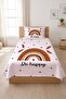 Feather Patterned Rainbow Themed Children's Single Pique Set - Bohemian Cinnamon Powder Quilted Coverlet - 6
