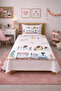 Cute Train House Patterned Teenager Pique Set-Fairy Tale Themed Nordic Mint Powder Decorative Bedspread - 2