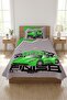 Checkered Teen Pike Set with Race Car - Speed Themed Modern Grey Green Decorative Bedspread - 3